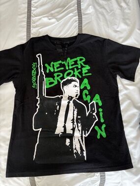 VLONE Black Graphic Tee with Neon Green Print